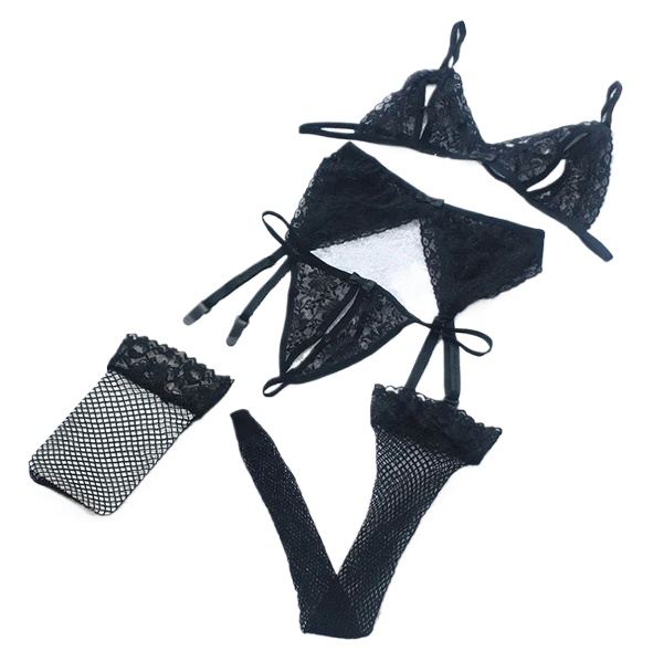 Lace Women Lingerie Set 4 Pcs  - Sheer Mesh Bra incelemesi ve fiyatı