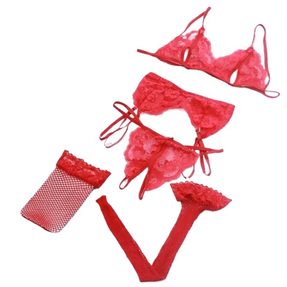 Lace Women Lingerie Set 4 Pcs  - Sheer Mesh Bra incelemesi ve fiyatı